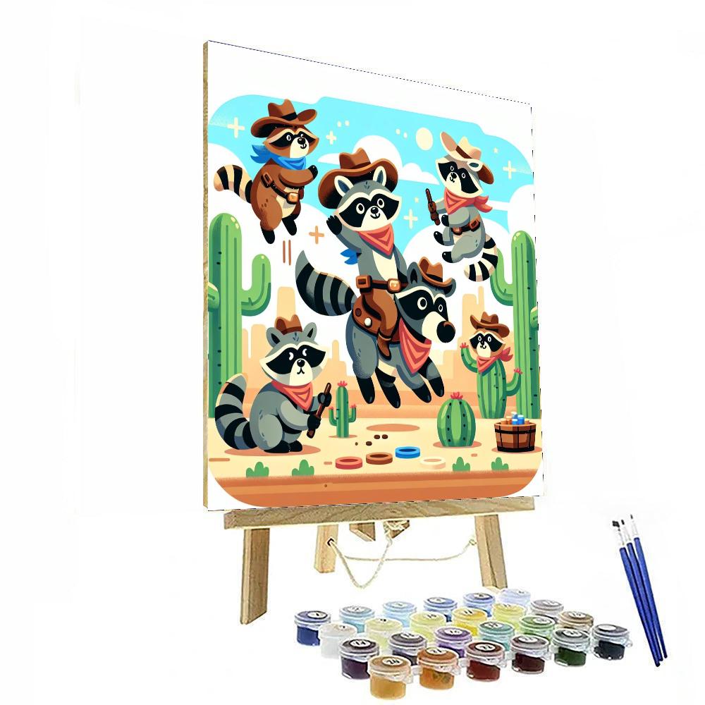 Wild West Raccoon Rodeo Painting Number Kit