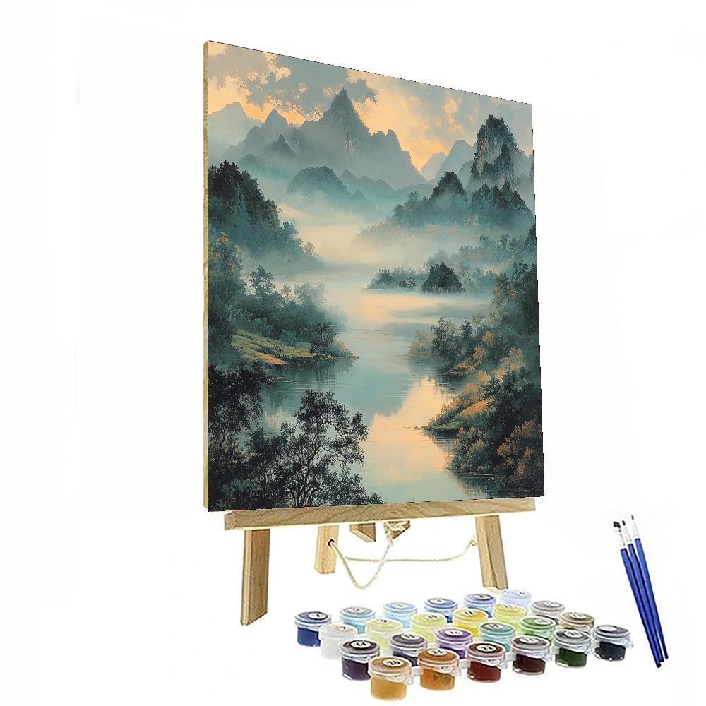 Zhao Mengfu Inspired Ethereal Fog Over Silent Valleys  Paint By Color