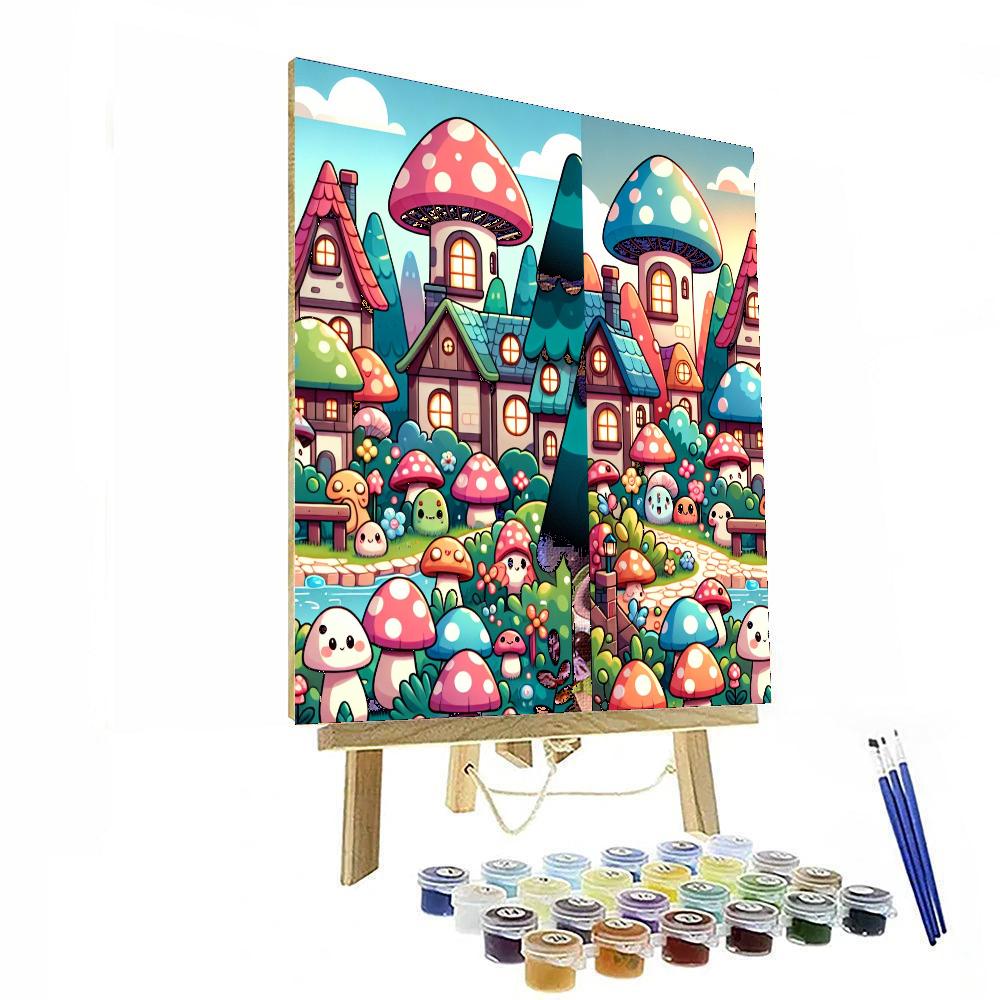 Mystical Mushroom Village Number Painting