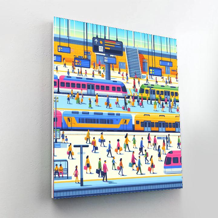 Busy Train Station Painting Number Kit