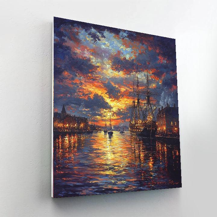 William Turner Inspired Harbor Lights Reflections  Number Painting