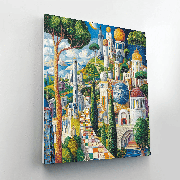 René Magritte Inspired Fantasy Cityscape  Numbered Painting Kits