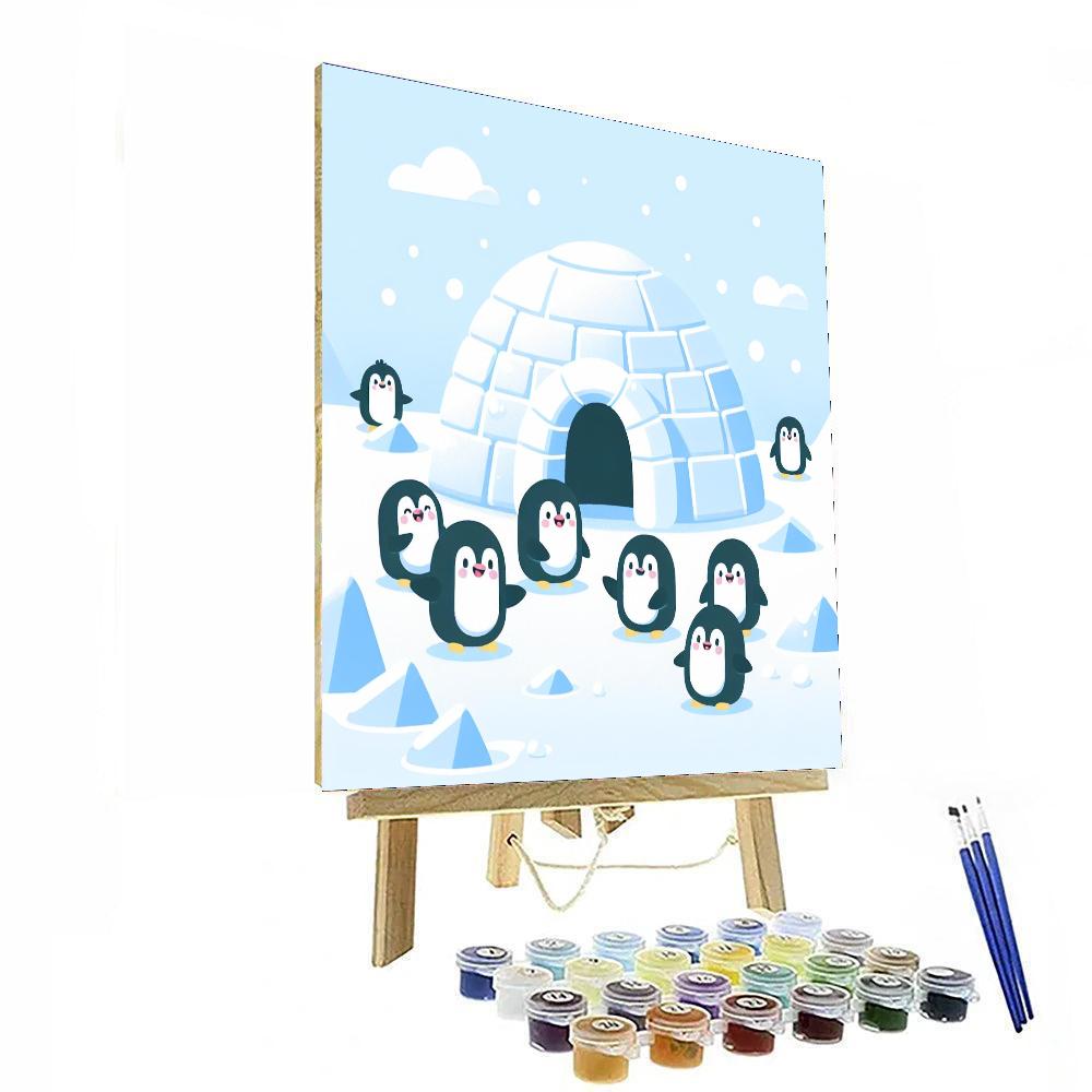 Penguin Igloo Party Number Painting