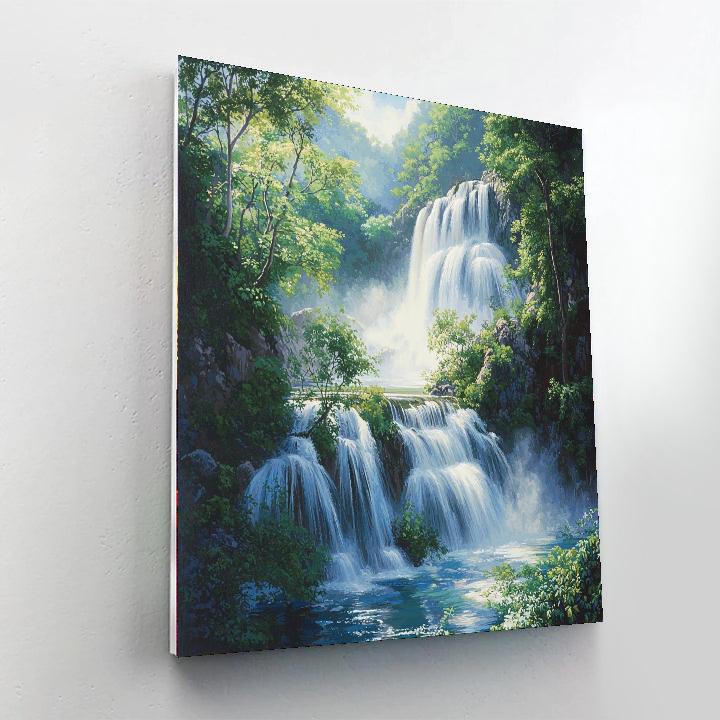 Hiroshige Inspired Shimmering Waterfalls  Painting By Numbers Kit