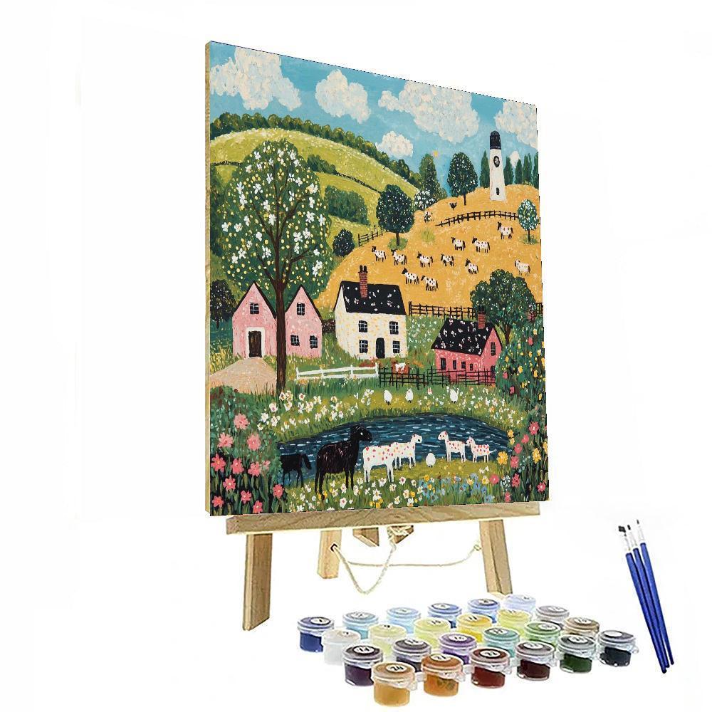 L.S. Lowry Inspired Joyful Pastel Farmyard  Paint By Numbers