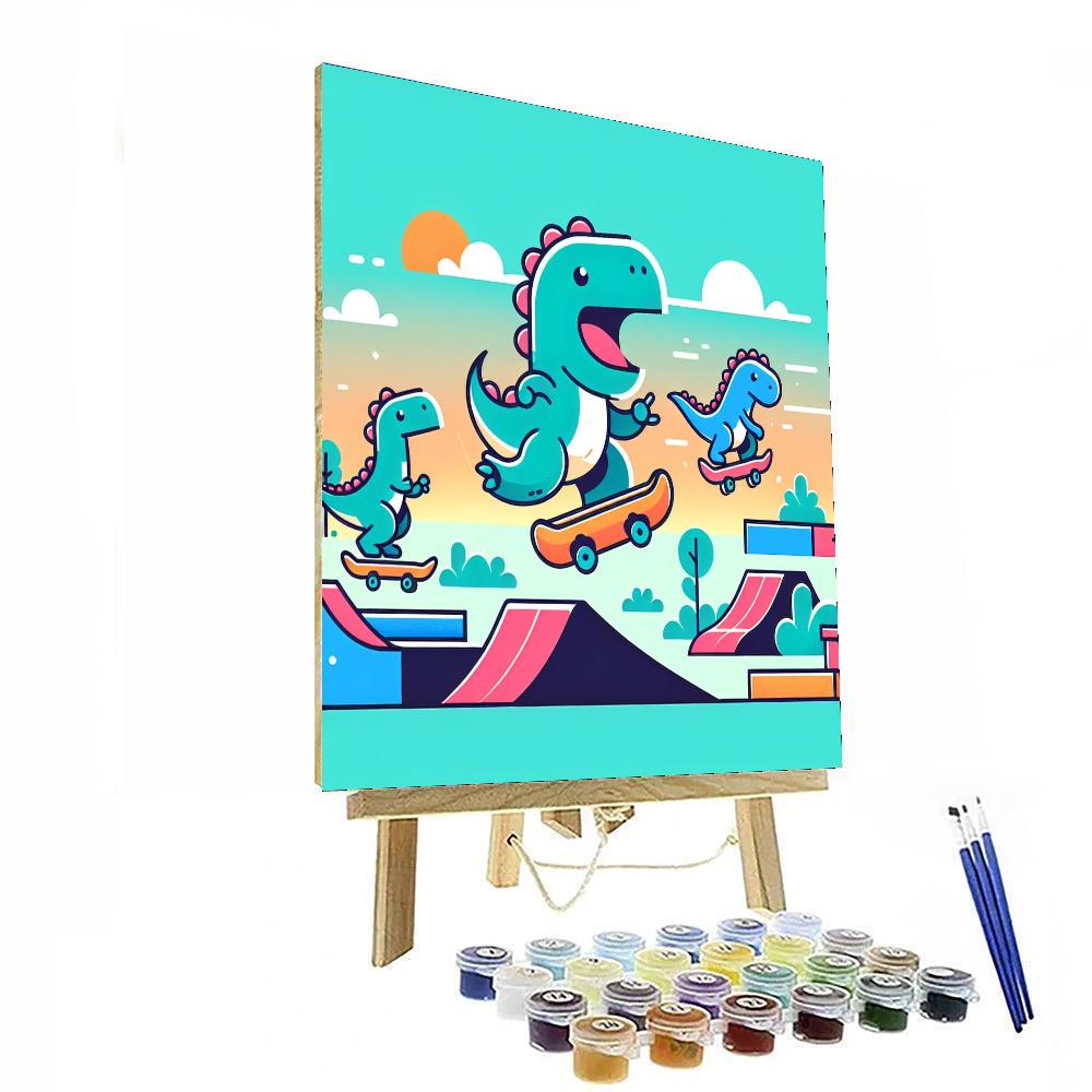 Dino Skateboard Park Paint By Numbers Art