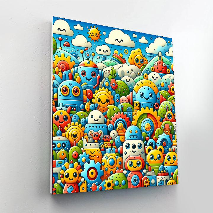 Curious Little Robots Paint By Numbers Art