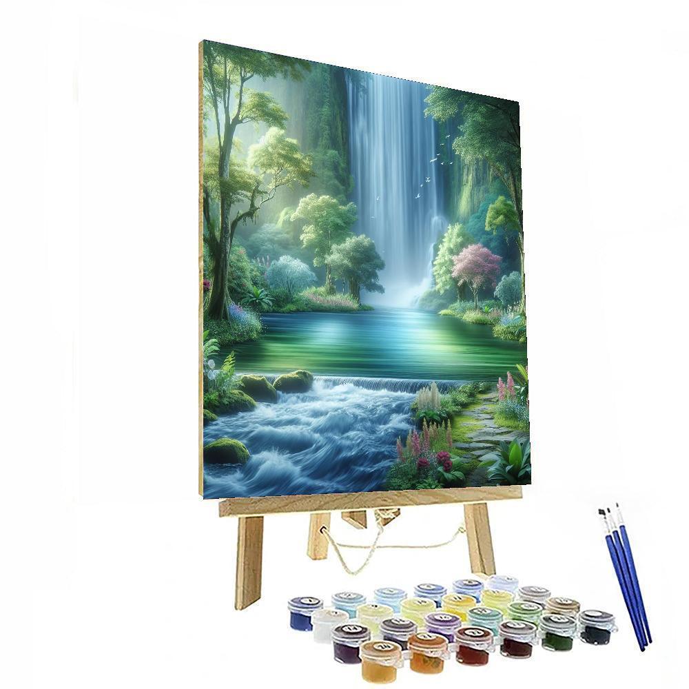 Peaceful Waterfall In Nature Painting Number Kit
