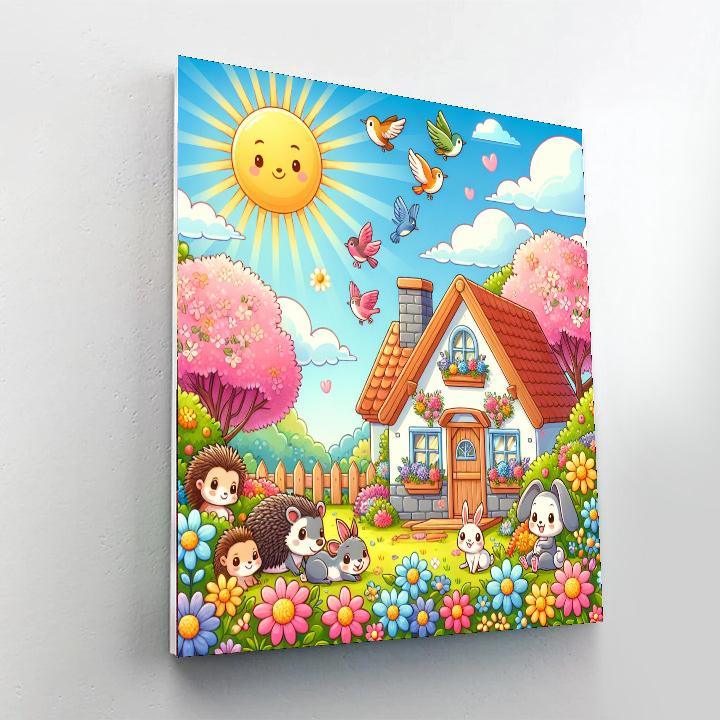 Cute Creatures In A Cozy Cottage Paint By Numbers