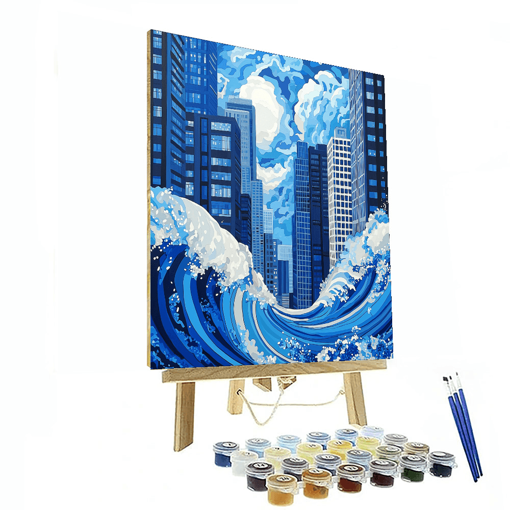 Katsushika Hokusai Inspired Hokusai's Urban Tides  Paint By Numbers Art