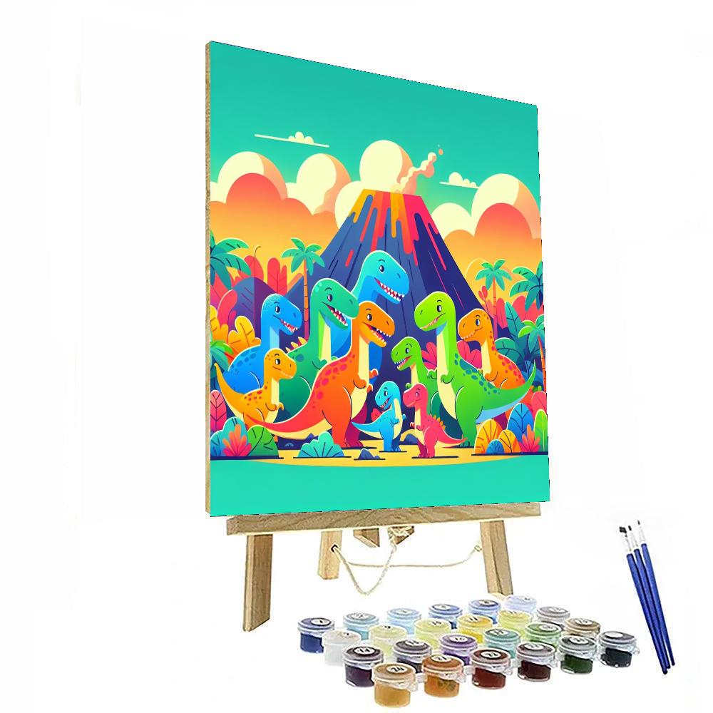 Friendly Dinosaurs Exploring Paint By Numbers Art