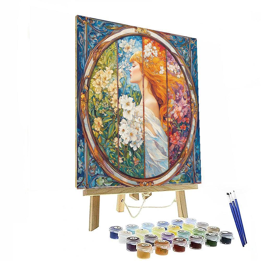 Alphonse Mucha Inspired Harmonious Seasons  Painting Number Kit