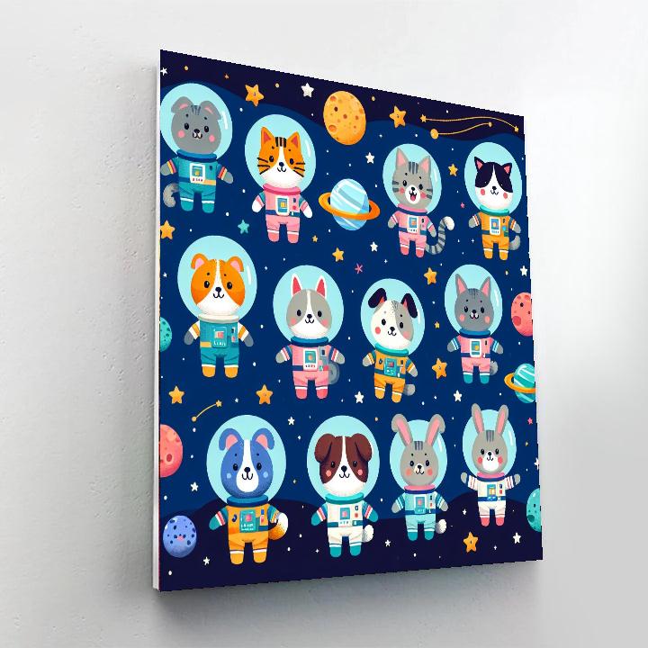 Cuddly Animal Pals In Space Paint By Numbers Art