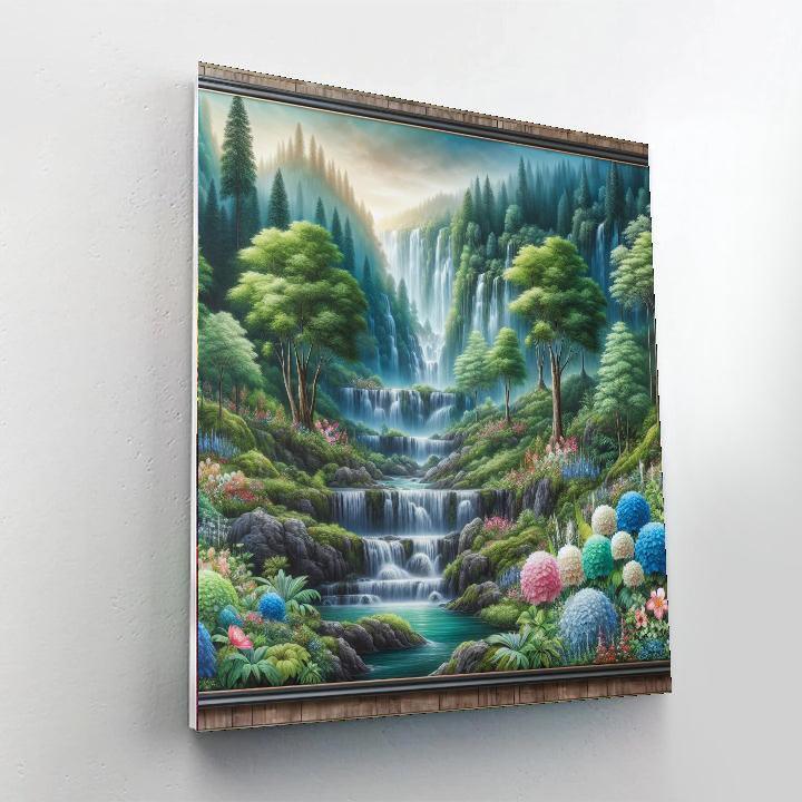 Enchanting Forest Waterfall Paint By Color