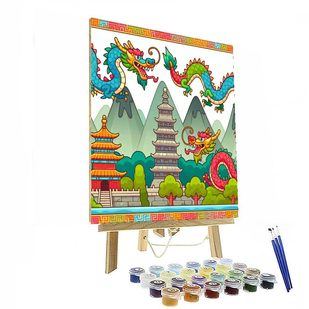 Ancient China With Dragons And Pagodas Paint By Numbers Art