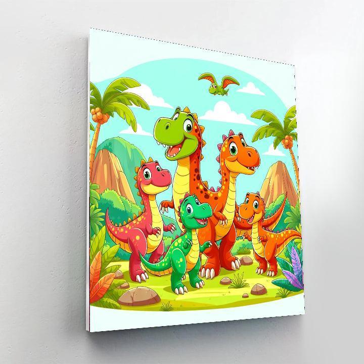 Joyful Dinosaur Family Paint By Numbers Art