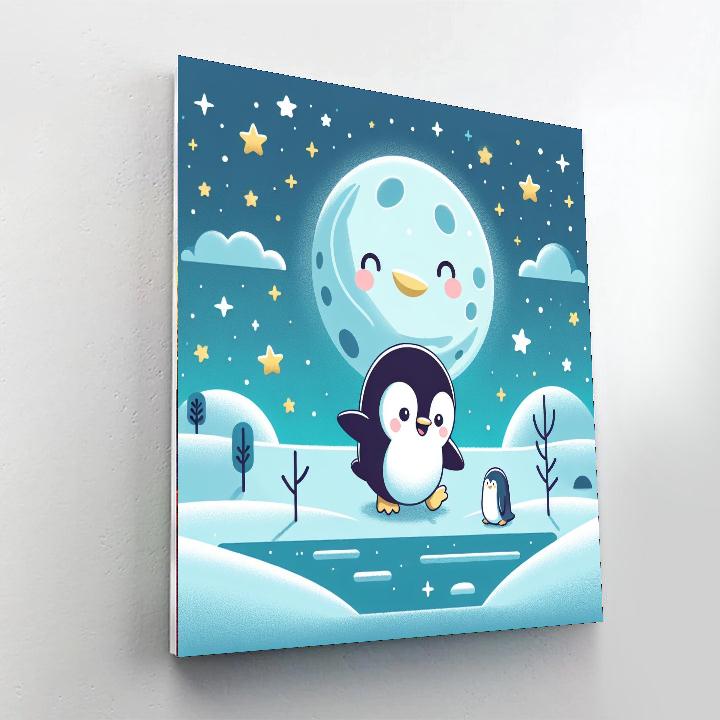 Lunar Penguin's Moonlit Walk Paint By Color