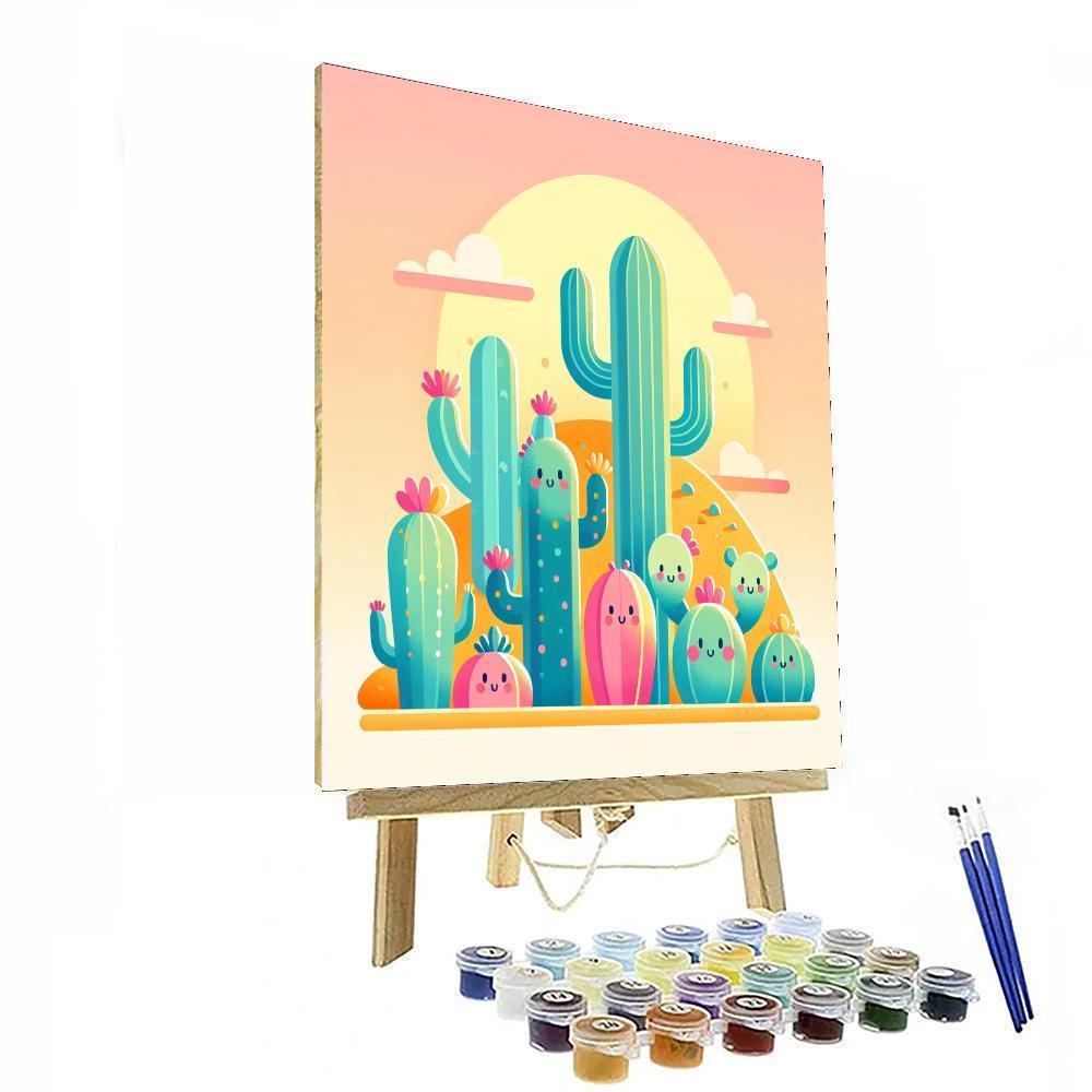 Cheerful Cactus Patch Number Painting