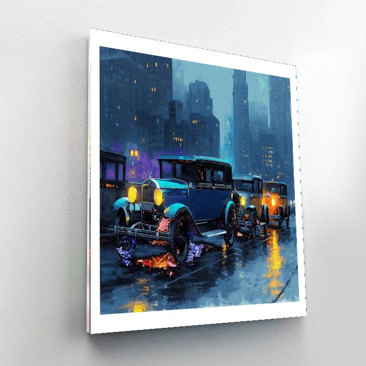 Edward Hopper Inspired Vintage Cars In The Rain  Paint By Number