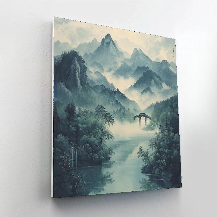 Zhao Mengfu Inspired Serene Mountain Mist  Numbered Painting Kits