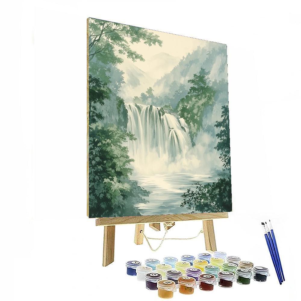 Zhao Mengfu Inspired Serene Waterfall Essence  Paint By Number