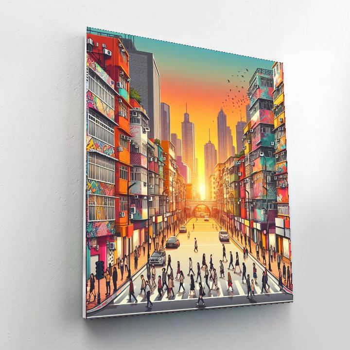 Dynamic Urban Street Life Numbered Painting Kits