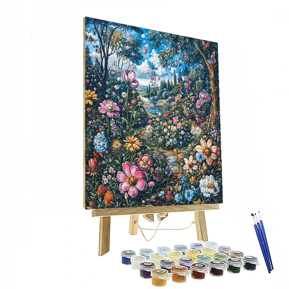 Hieronymus Bosch Inspired Surreal Flower Garden Reverie - DIY Painting By Numbers Kit