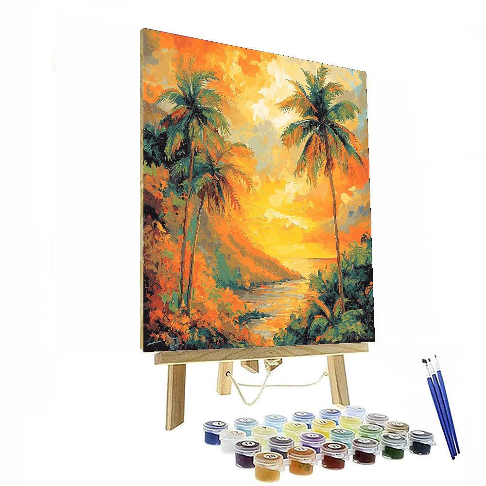 Gauguin Inspired Breezy Tropical Retreat  Number Painting