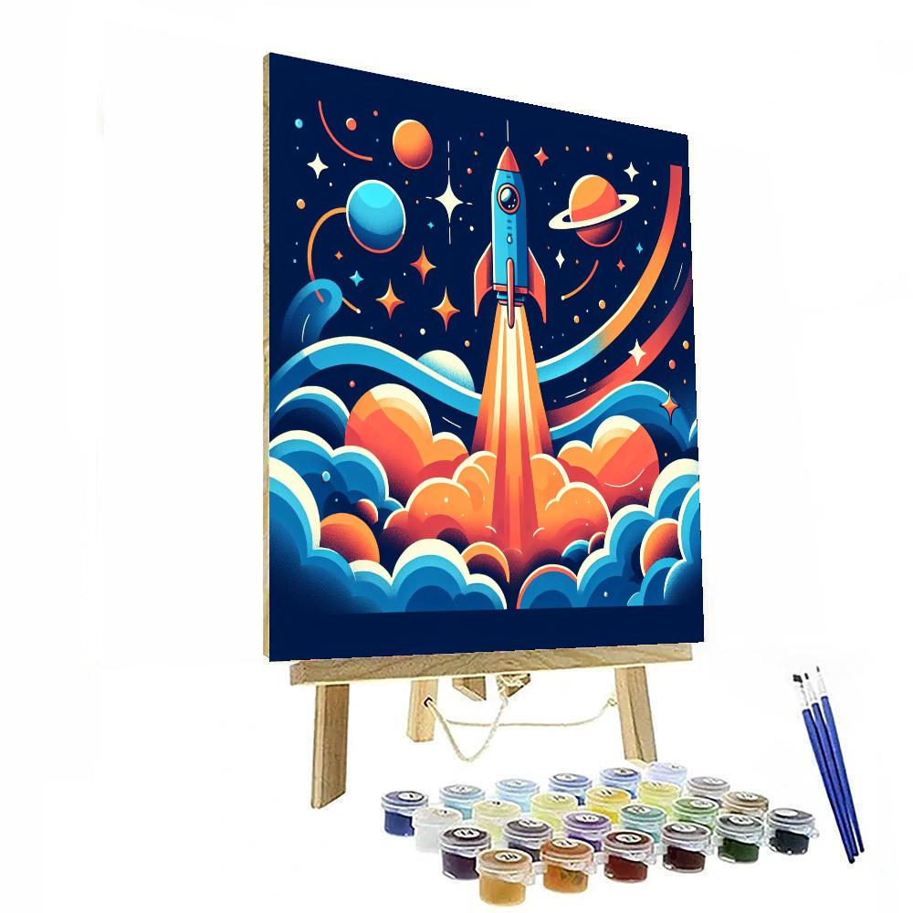 Space Rocket Blast-off Paint By Numbers Art