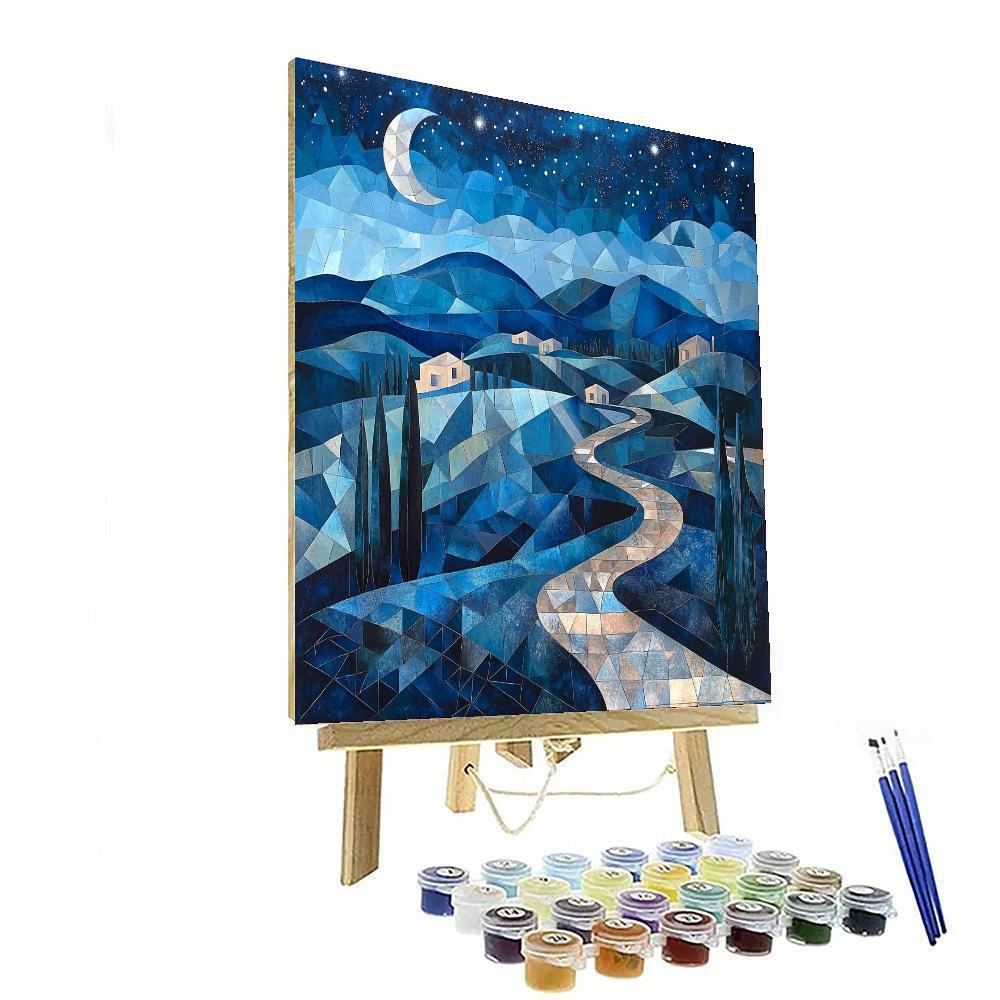 Paul Cézanne Inspired Geometric Moonlit Serenity  Painting By Numbers Kit