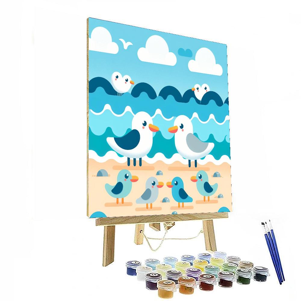 Silly Seagulls' Shoreline Shenanigans Painting Number Kit
