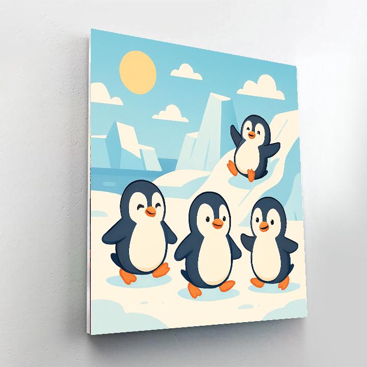 Cute Penguins On Ice Numbered Painting Kits
