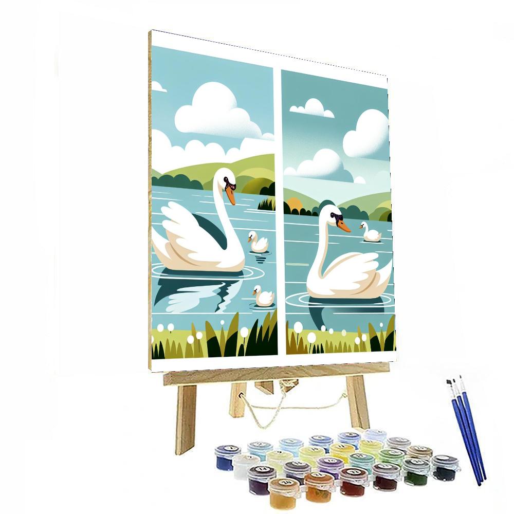 Serene Swans On The Lake Painting Number Kit