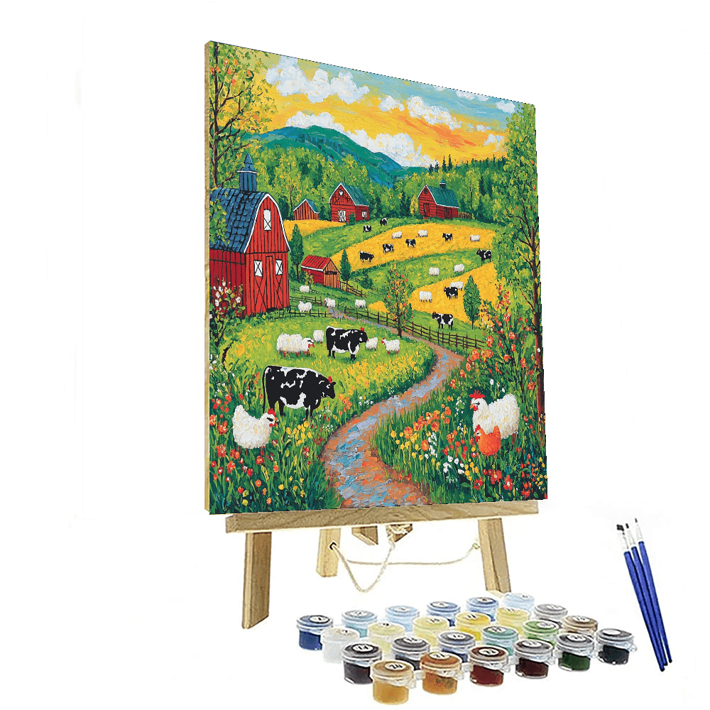 Grandma Moses Inspired Whimsical Farm Life  Paint By Color