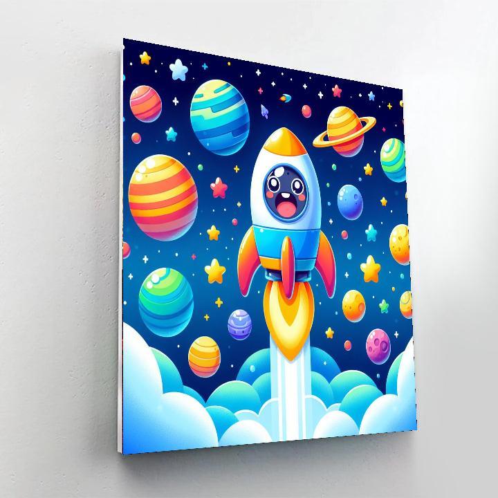 Joyful Outer Space Rocket Number Painting