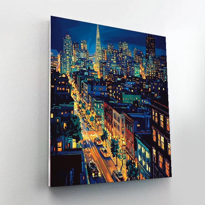 Edward Hopper Inspired City Of Lights At Night  Number Painting