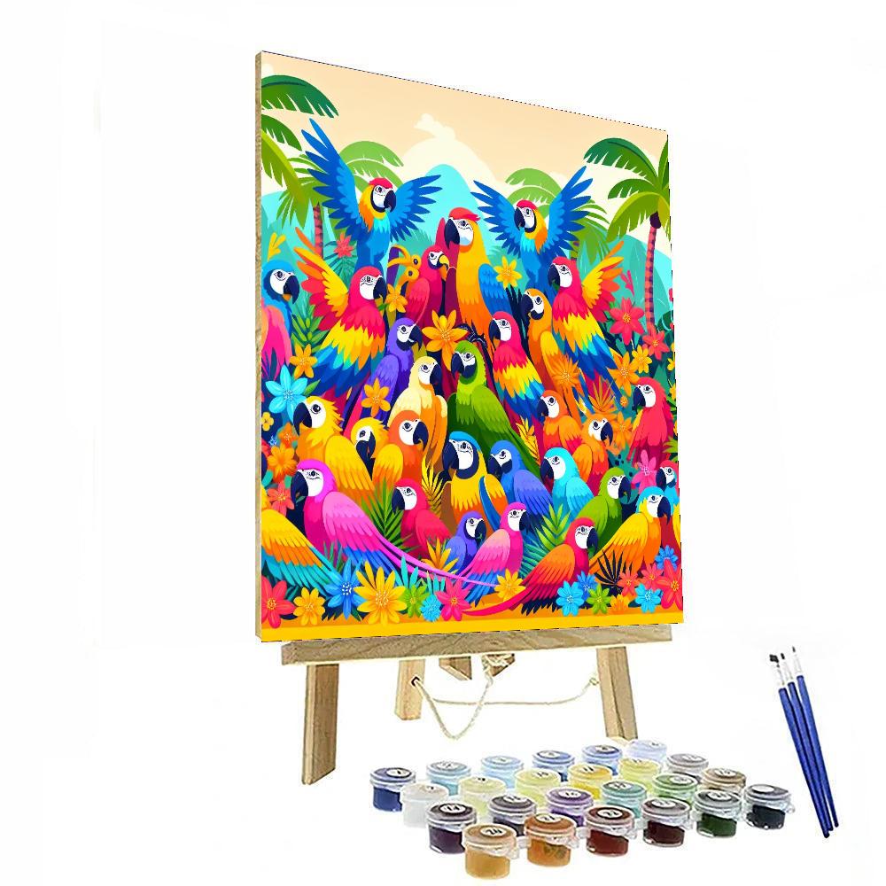 Parrot Party In The Tropics Number Painting