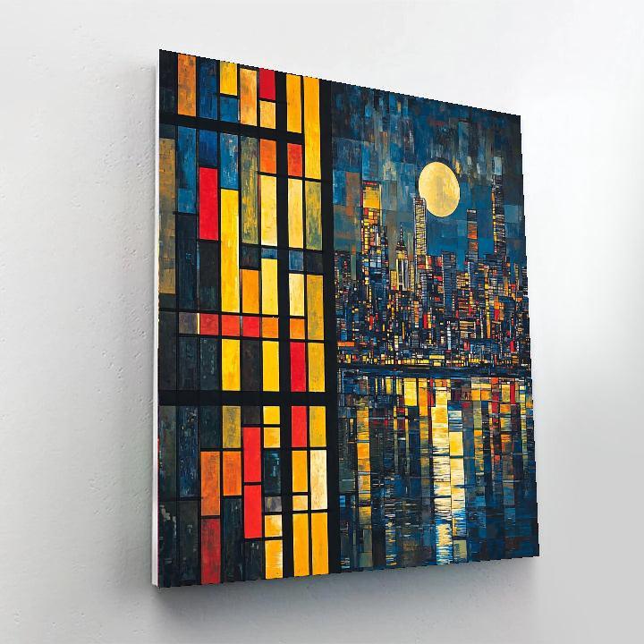 Piet Mondrian Inspired Gleaming City Lights  DIY Paint By Numbers