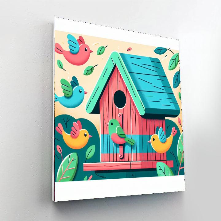 Charming Birdhouse Number Painting