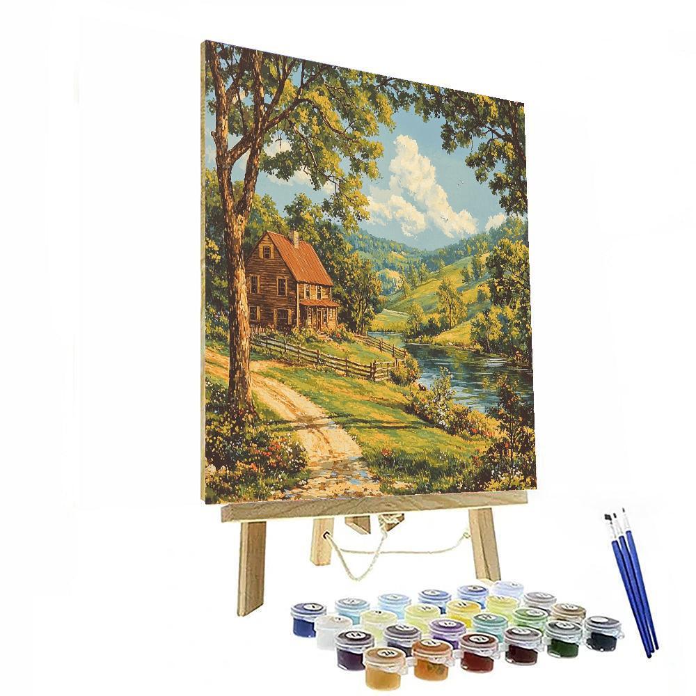 Grant Wood Inspired Vintage Rustic Homestead  Paint By Numbers