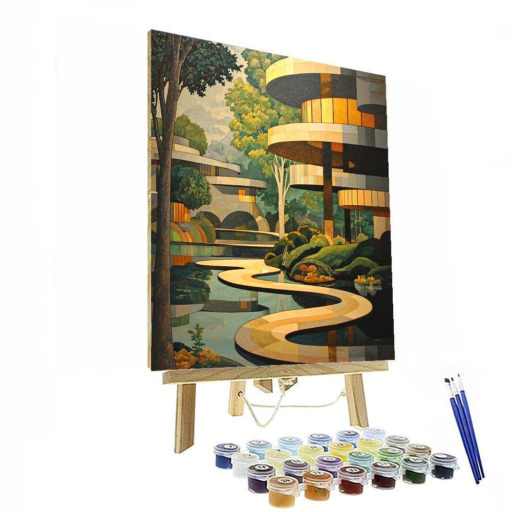 Frank Lloyd Wright Inspired Modern Architectural Fantasy  Paint By Numbers