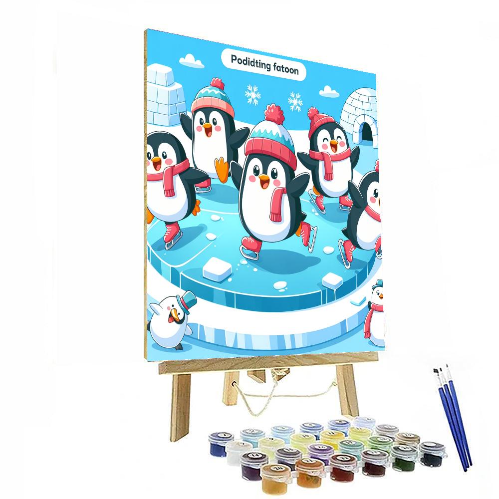 Winter Wonderland With Skating Penguins Paint By Numbers Kits