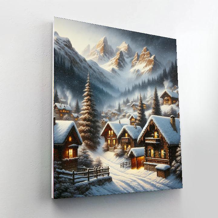 Alpine Village Snowfall Painting By Numbers Kit