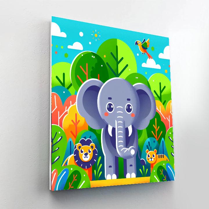 Jungle Safari With Curious Elephant Numbered Painting Kits