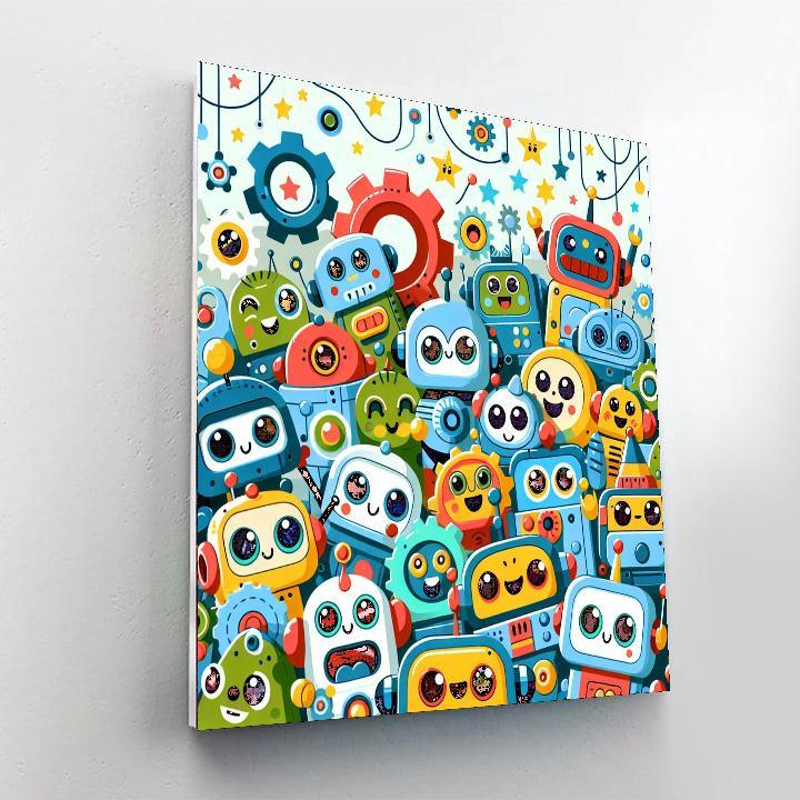 Friendly Robot Buddies Paint By Numbers Art