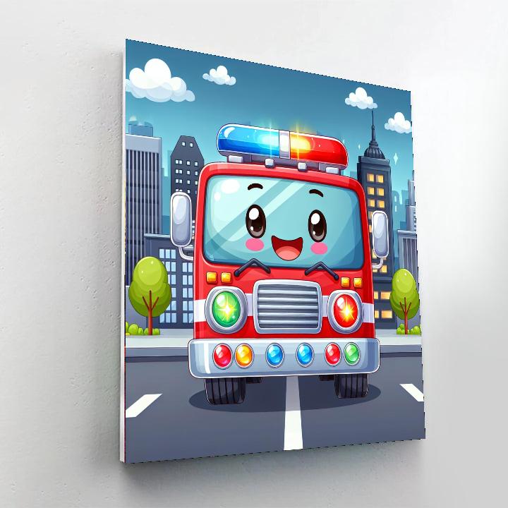 Cheerful Firetruck Painting By Numbers Kit