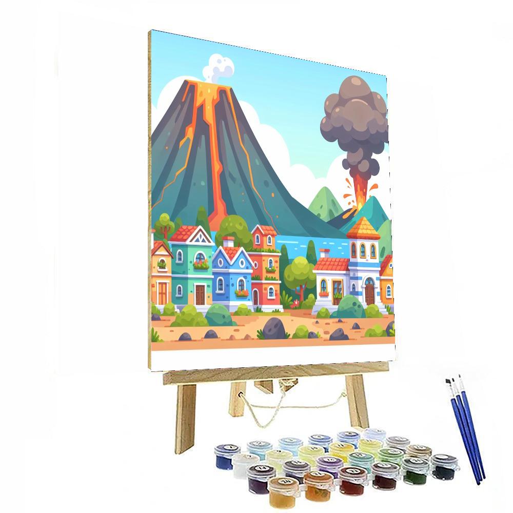 Vibrant Volcano Village Painting By Numbers Kit