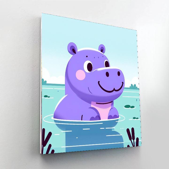 Happy Hippo Hideaway Number Painting