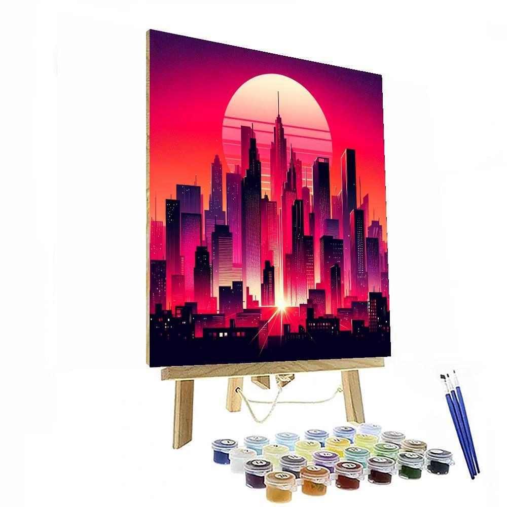 Vibrant City Sunset Painting Number Kit