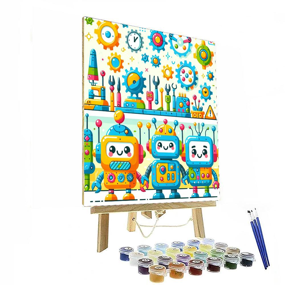 Cheerful Robot Workshop Paint By Numbers Art